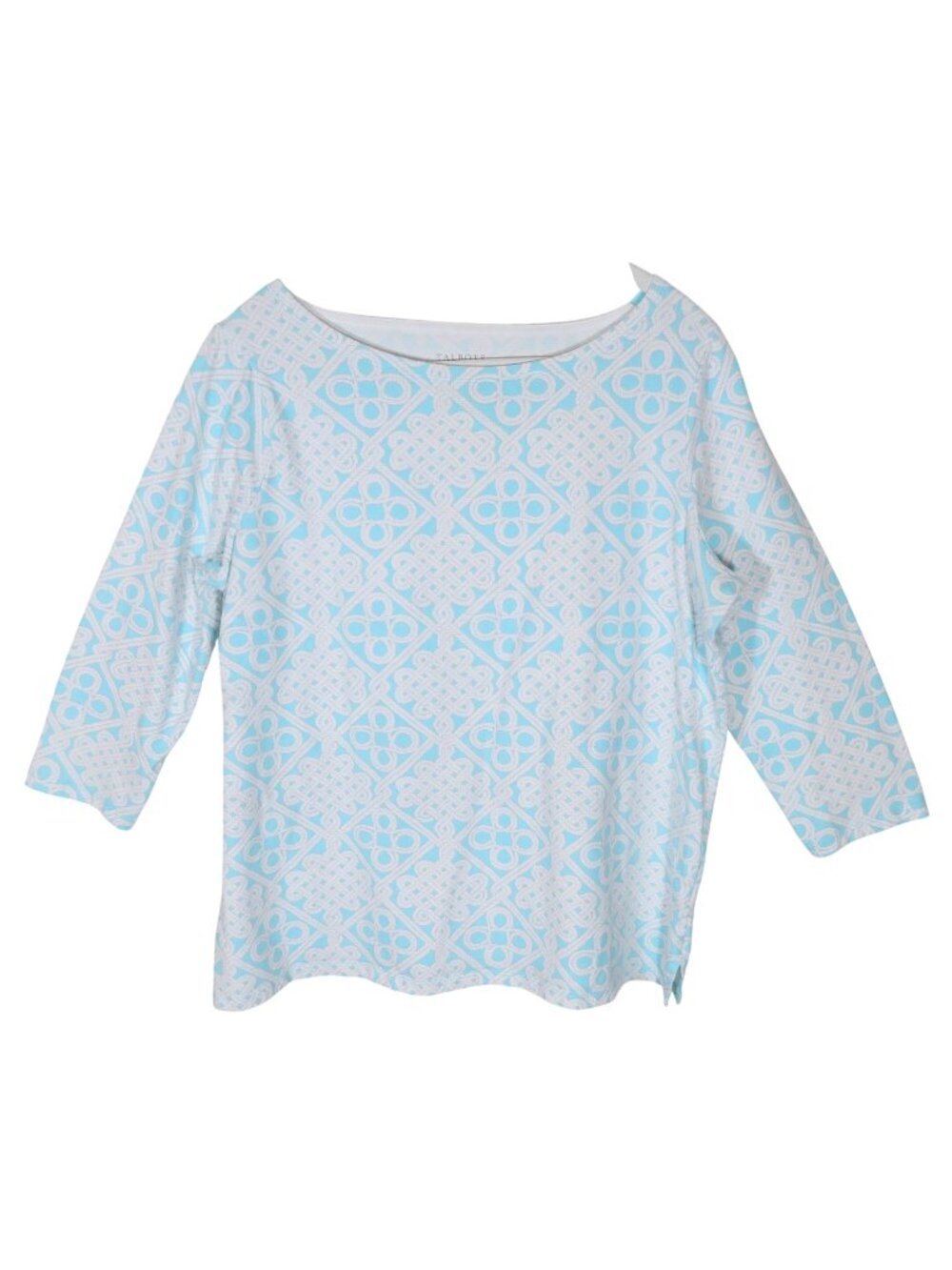 TALBOTS Sailor Knot Print 3/4 Sleeve Knit Top Size X Nautical Aqua White